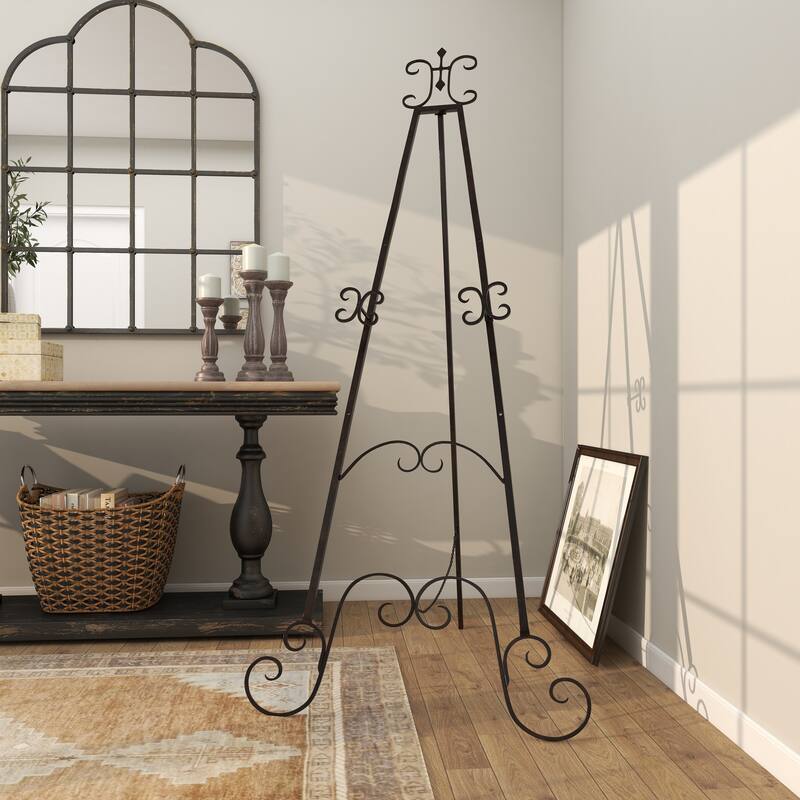 Black Metal Adjustable 3 Tier Scroll Display Easel with Chain Support