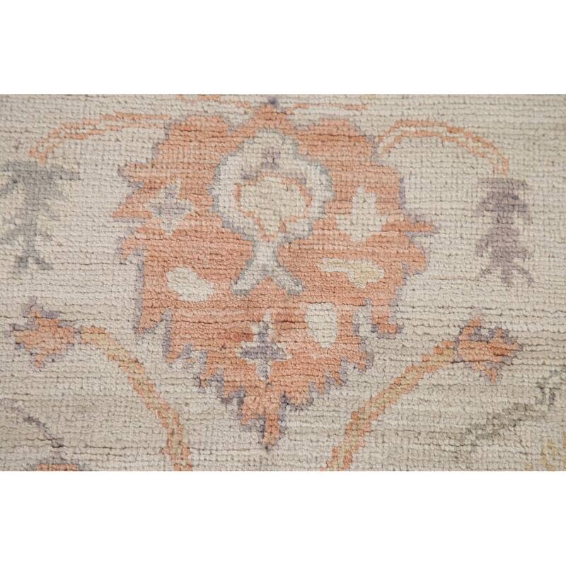 Hand Knotted Oriental 100% Wool Carpet Transitional All-Over Beige & Ivories Oushak Runner Rug - 9' 8'' X 2' 11''