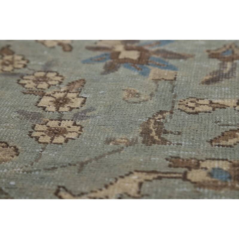Blue Tabriz Persian Rug Hand-Knotted Distressed Floral Wool Carpet - 7'4"x 10'8"