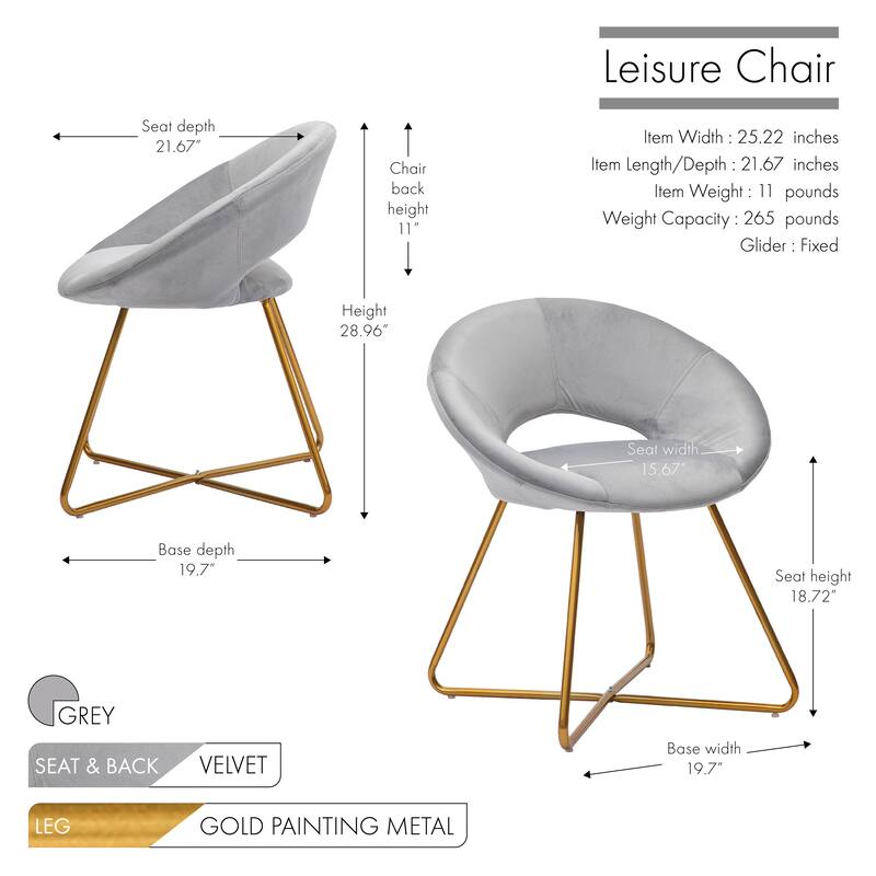 Porthos Home Reine Leisure Accent Chairs Set of 2, Velvet Upholstery, Gold Legs