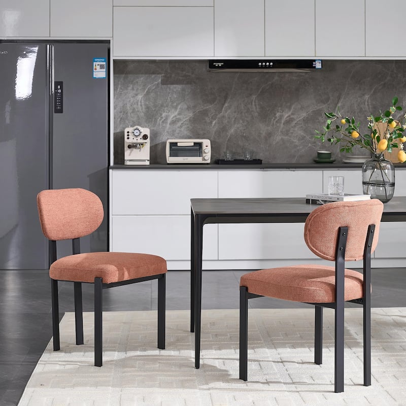 Mid-Century Upholstered Boucle Kitchen Dining Chairs with Black Metal Legs，Set of 2