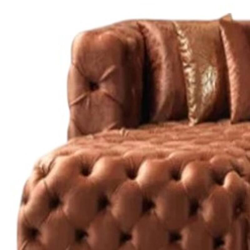 HomeRoots Tufted Orange Velvet Modular U Shaped Sofa and Chaise Sectional With Toss Pillows