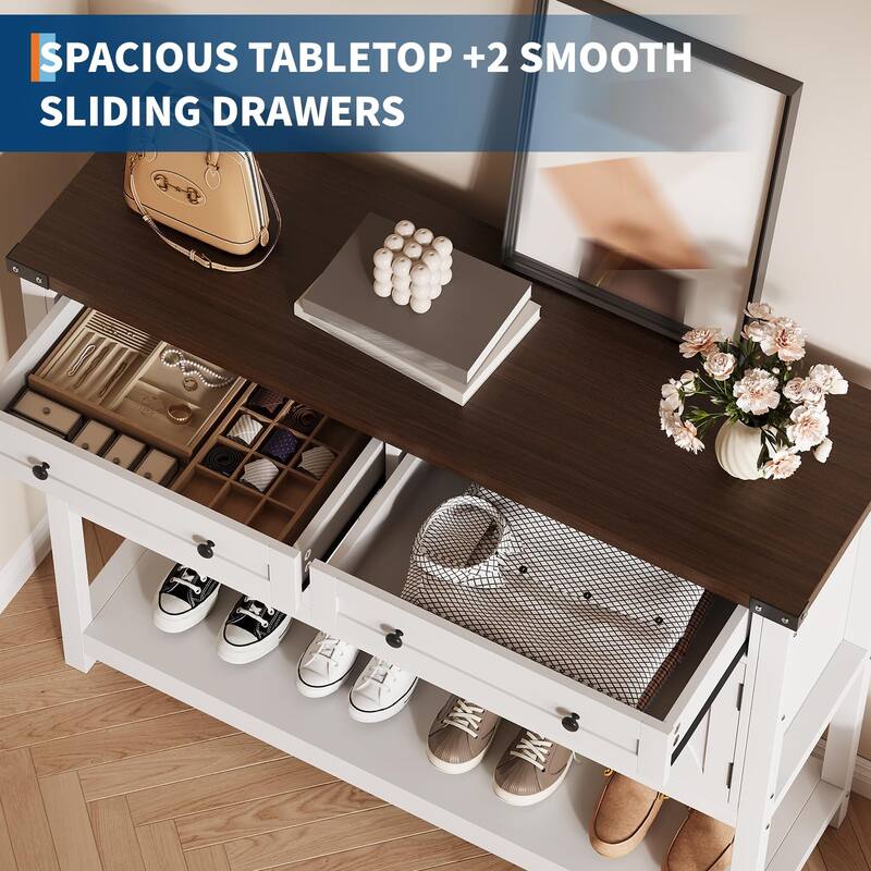 47.2" Buffet Sideboard Cabinet - Modern Farmhouse Storage Console Table with 2 Drawers & 4 Barn Doors, Coffee Bar