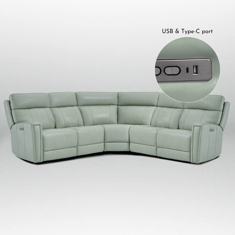 104" W 3-Color Genuine Leather Power Reclining sectional sofa With Zero Gravity, USB&USB-C Ports, 2 Stationary Armlesschairs