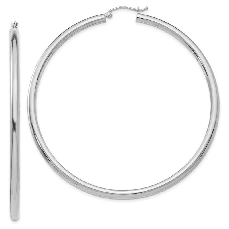 Curata 10k White Gold 3mm Polished Lightweight Classic Tube Hoop Earrings -14mm - 65mm