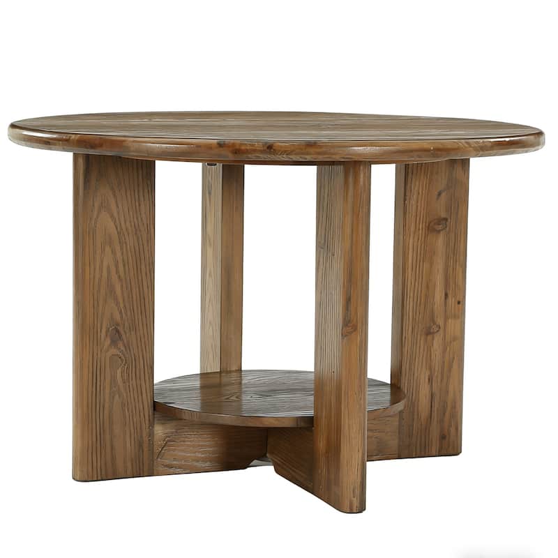 31.5" Solid Wood Round Coffee Table with 2-Tier Storage