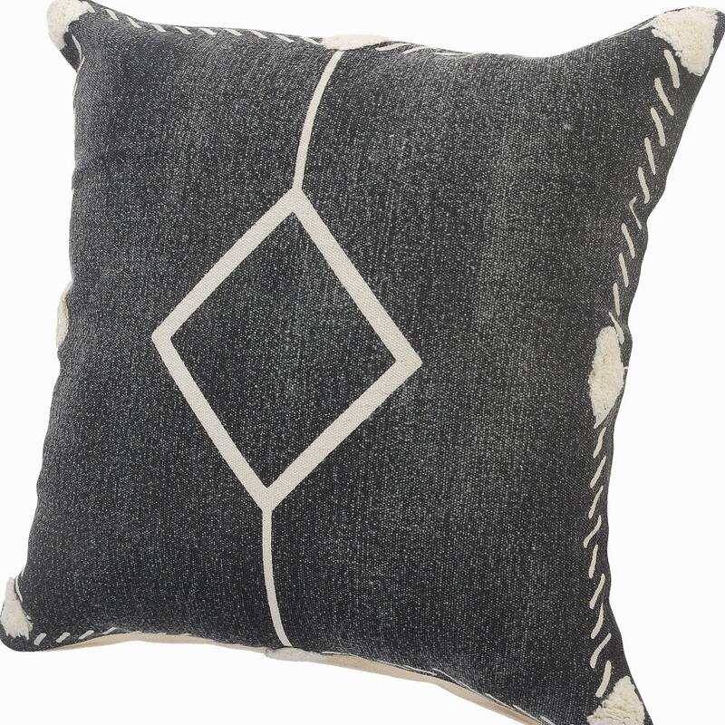 Set of Two 20" Black And Off White Diamond Cotton Throw Pillows