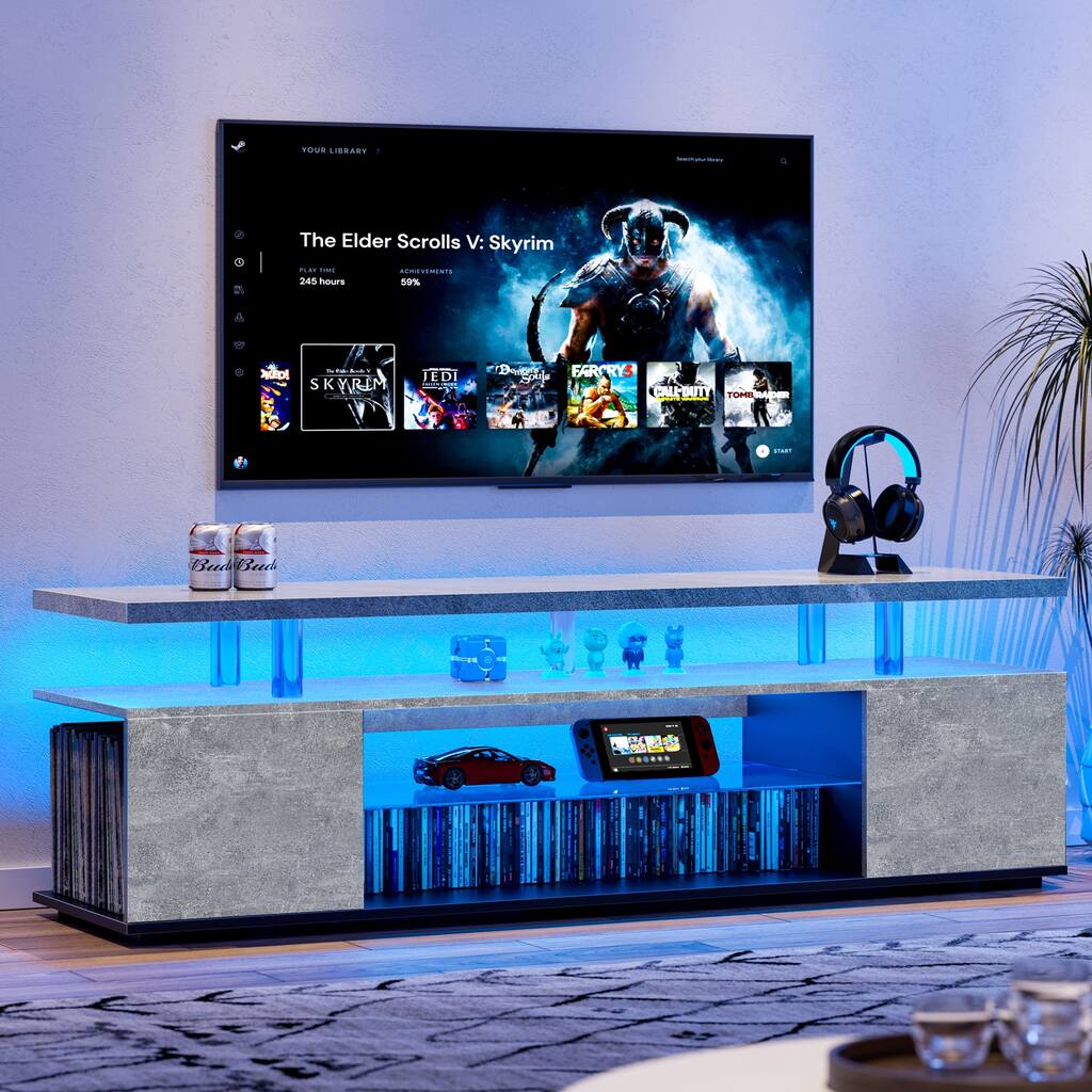 63" LED Gaming TV Stand with Cabinet & Multi-Colored LED for 70" TVs