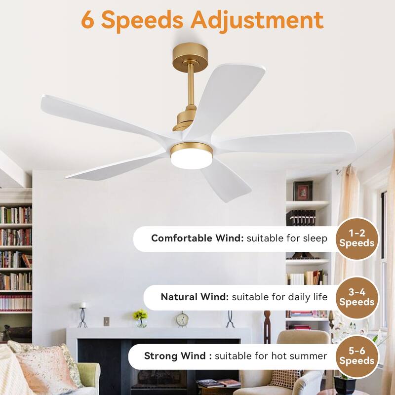 52" Ceiling Fans With Lights and Remote Control, Dimmable LED, 5 Solid Wood Blades,for Bedroom, Living Room - 52 Inches