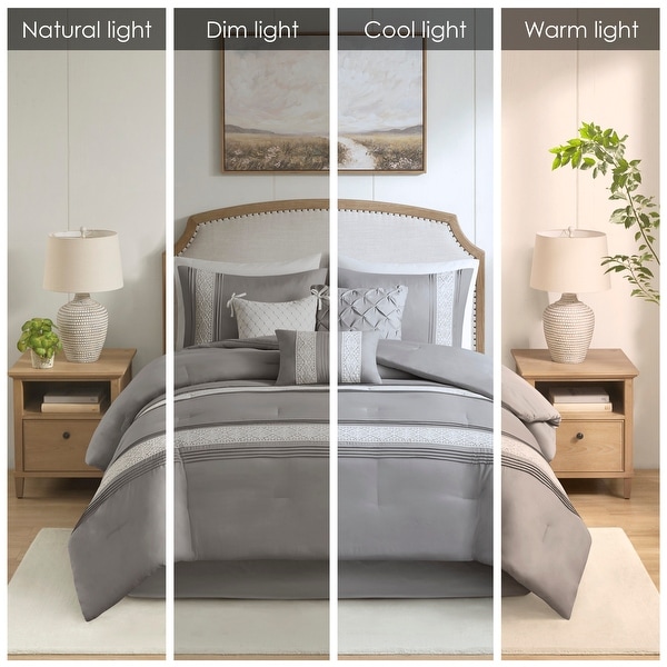 Madison Park Marla 7 Piece Lace Trim Comforter Set with Throw