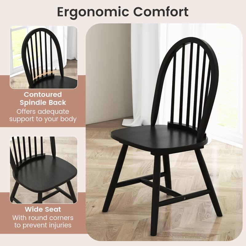 Gymax 5 PCS Dining Set for 4 Round Table w/ 4 Chairs Solid Rubber Wood