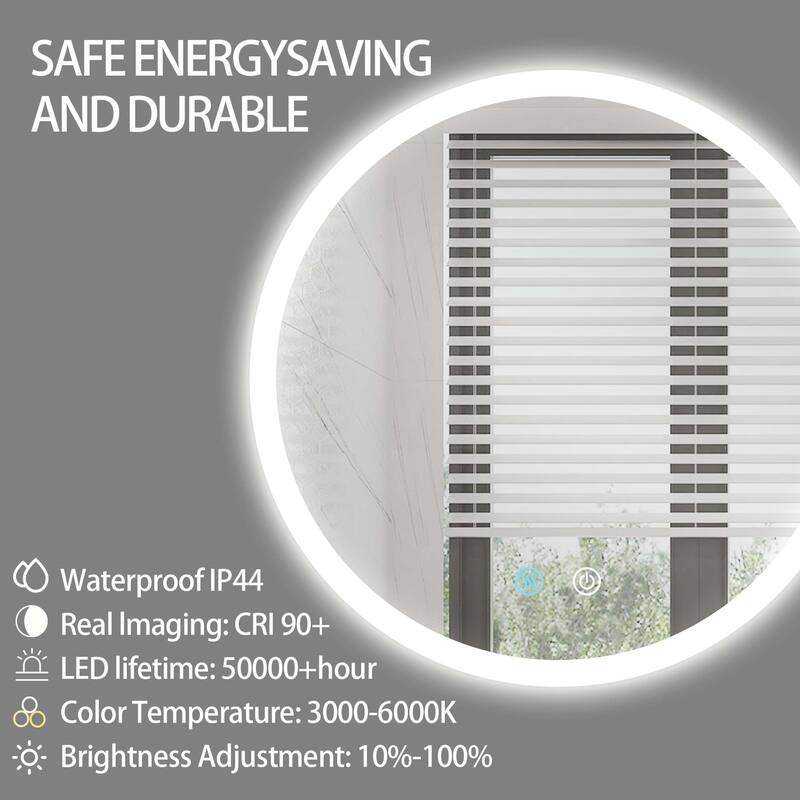 24 inch Round Frameless Anti-Fog Wall Mounted LED Bathroom Vanity Mirror