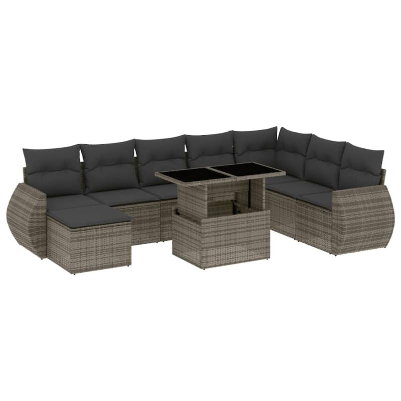 vidaXL Patio Sofa Set with Cushions Outdoor Furniture 9 Piece Poly Rattan