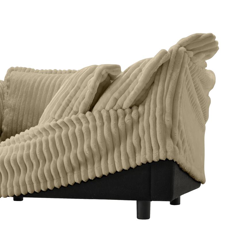Corduroy Slipcovered 2-Seater Sectional Sofa with Convertible Ottoman, Wide and Deep Seat,and Soft Multiple Big Pillows