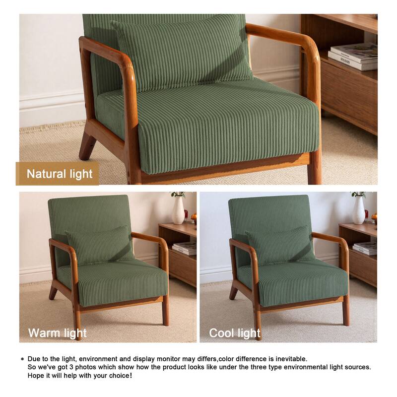 25" W Mid Century Upholstered Wood Accent Chair with Pillow