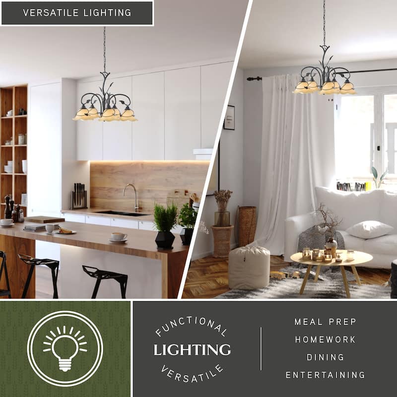 Vine 5 Light Black Rustic Chandelier - 25-in W x 22-in H x 25-in D