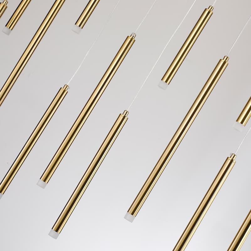 14 Light Linear LED Integrated in Black or Gold Cluster Chandelier, Luxury Kitchen Island Dining Room Pendant