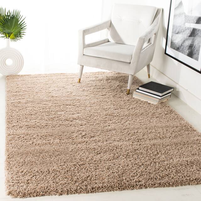 SAFAVIEH Laguna Shag Verdiana Solid Color 2-inch Thick Shag Rug - 3' x 5' - Sand