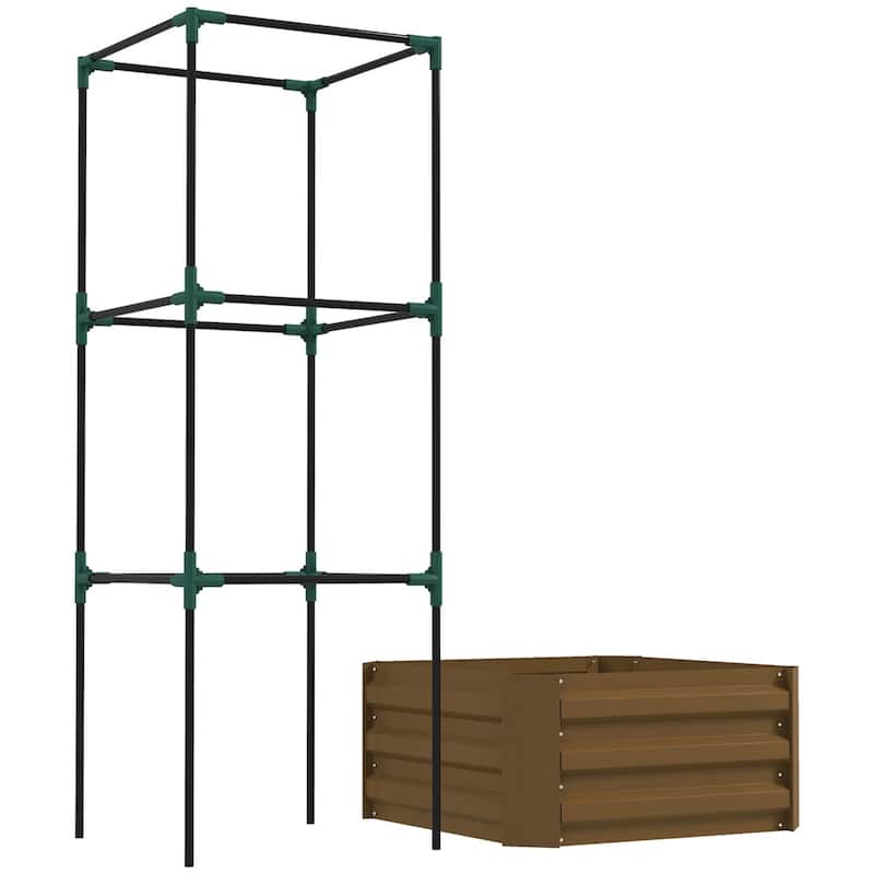 Galvanized Steel Raised Garden Bed with Adjustable Trellis for Vegetables Fruits and Flowers Outdoor Planter