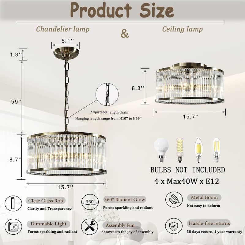 Modern Glam Black / Antique Bronze 4/10-Light Glass Drum Flush Mount Contemporary Ceiling Light For Living Room Entryway
