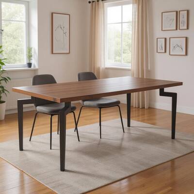 HomeRoots 71" Brown and Black Wood and Steel Dining Table - 71.00 in. x 29.70 in. x 36.00 in.