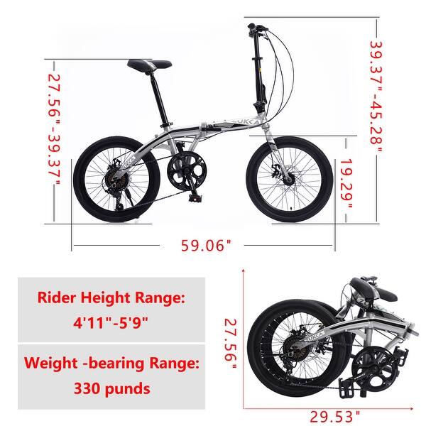 20 Inch Youth/Adult Folding Bike with Aluminum Alloy Frame, 8 Speed