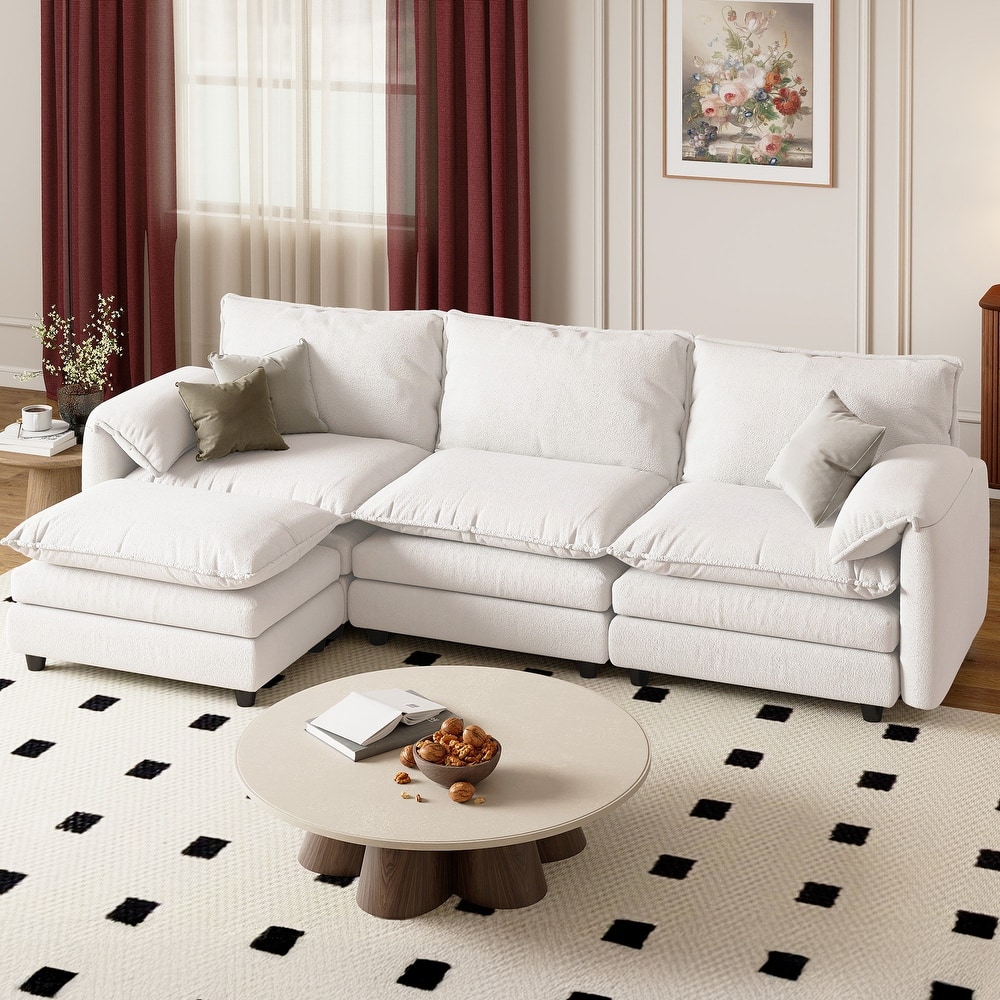 Moasis 108 Inch Velvet L Shaped Sectional Sofa with Movable Ottoman and Pillow Armrest