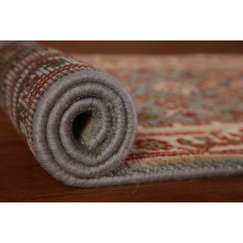 Hand Knotted Oriental 100% Wool Carpet Traditional Geometric Green Heriz (serapi) Runner Rug - 8' 0'' X 2' 6''