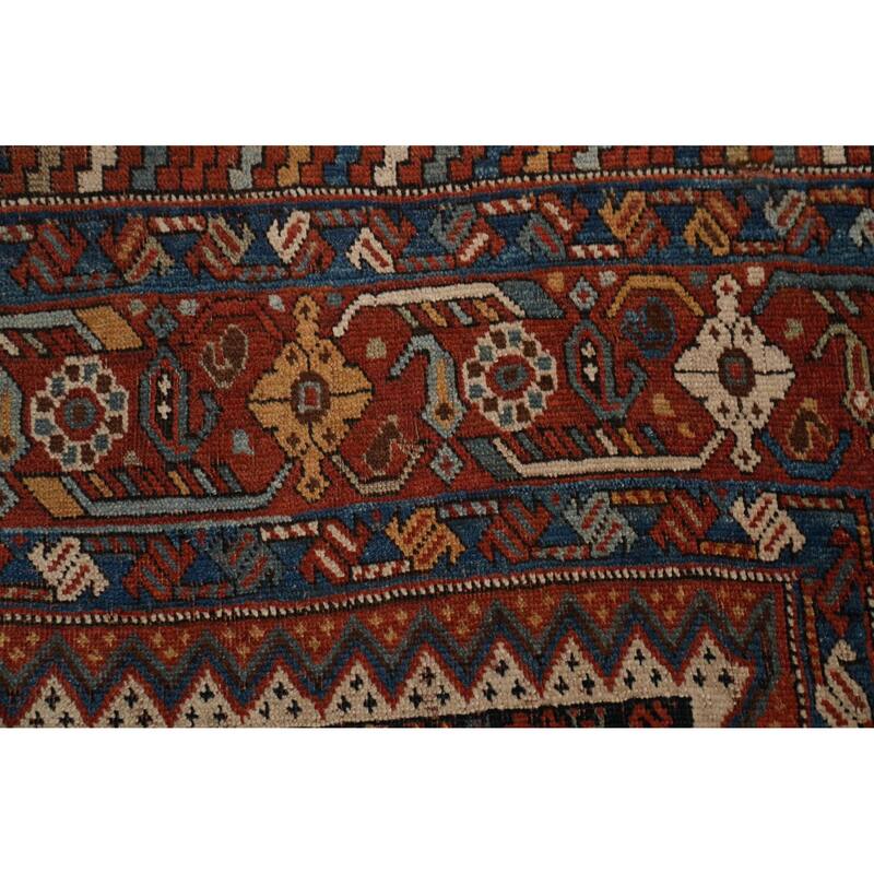 Hand Knotted Oriental 100% Wool Carpet Traditional Tribal Navy Blue & Blues Qashqai Area Rug - 8' 10'' X 4' 10''