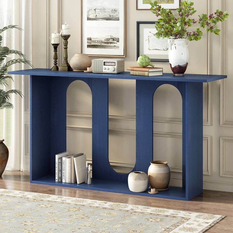 Modern and Curved Design Ash Veneer Console Table with Shelf,Suitable for Entryway,Hallway Living Room,Foyer