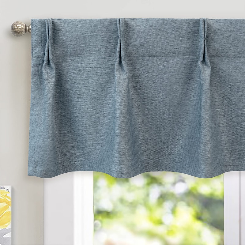 DriftAway Blackout Pinch Pleat Faux Linen Textured Solid Valance - 52" Width X 16" Length - Dusty Blue