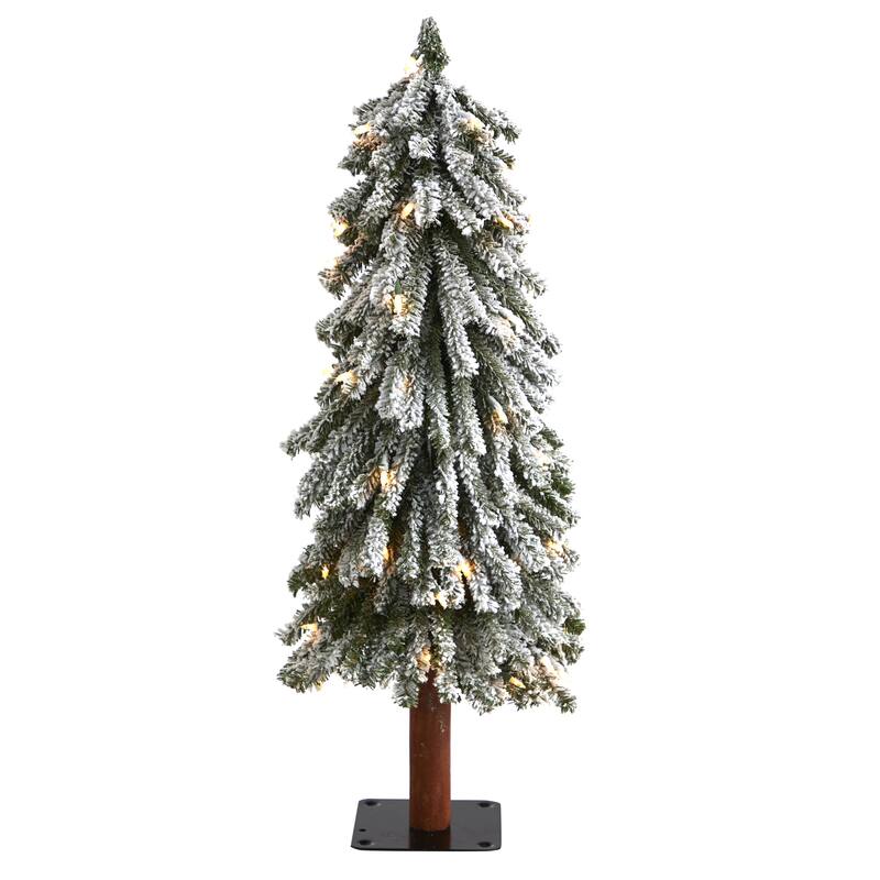 3’ Pre-Lit Flocked Grand Alpine Artificial Christmas Tree, Clear LED Lights - 3 Foot