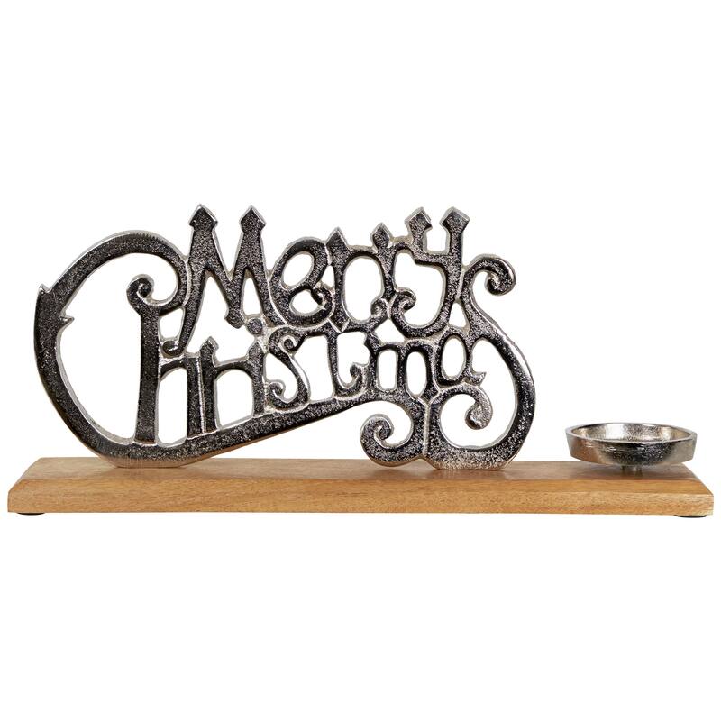 "Merry Christmas" Metal Sign Votive Candle Holder -15.5"