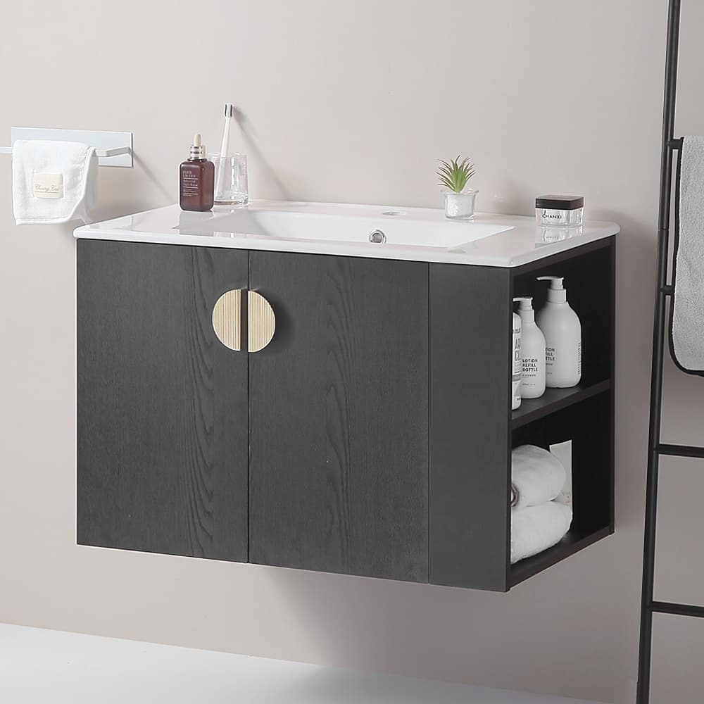 Bathroom Vanity with Sink, 2 Doors & Open Storage Shelf