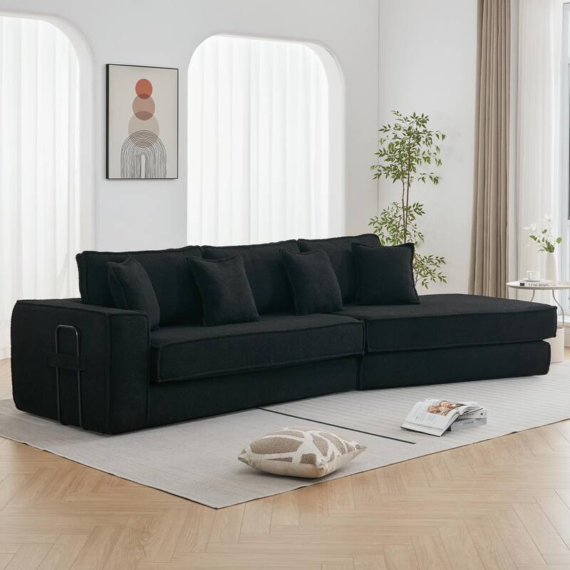 133" Lamb Velvet Convertible Sectional Sleeper Sofa with 7 Pillows