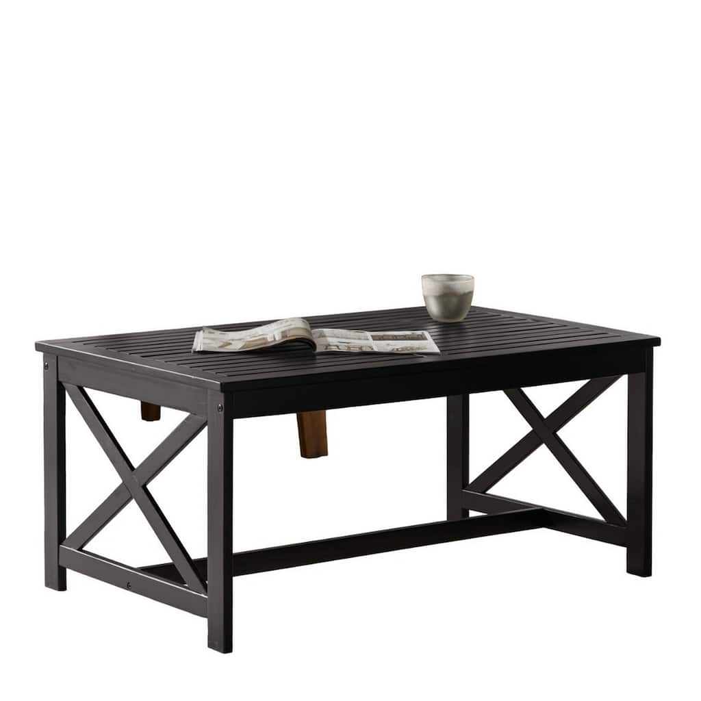 Coffee Table, 40 Inch Rectangular Top, Minimalist Black Wood Finish