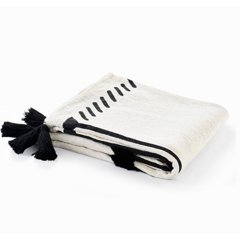 Sevita Modern Boho Tufted Diamond Bordered Cotton Standard Size Throw Blanket