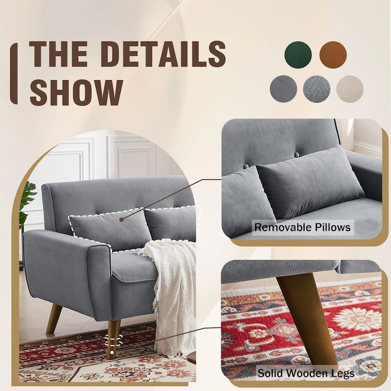 48.82" Small Tufted Loveseat Sofa 2 Set with Tapered Wood Legs