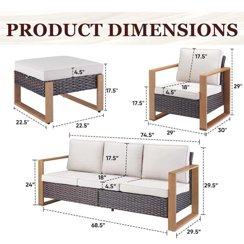 Gymojoy Patio Furniture Chair with Rattan Sofa Ottomans