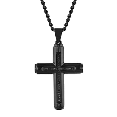 Steel Nation Black Stainless Steel Black Diamond Cross Pendant 1/6ctw