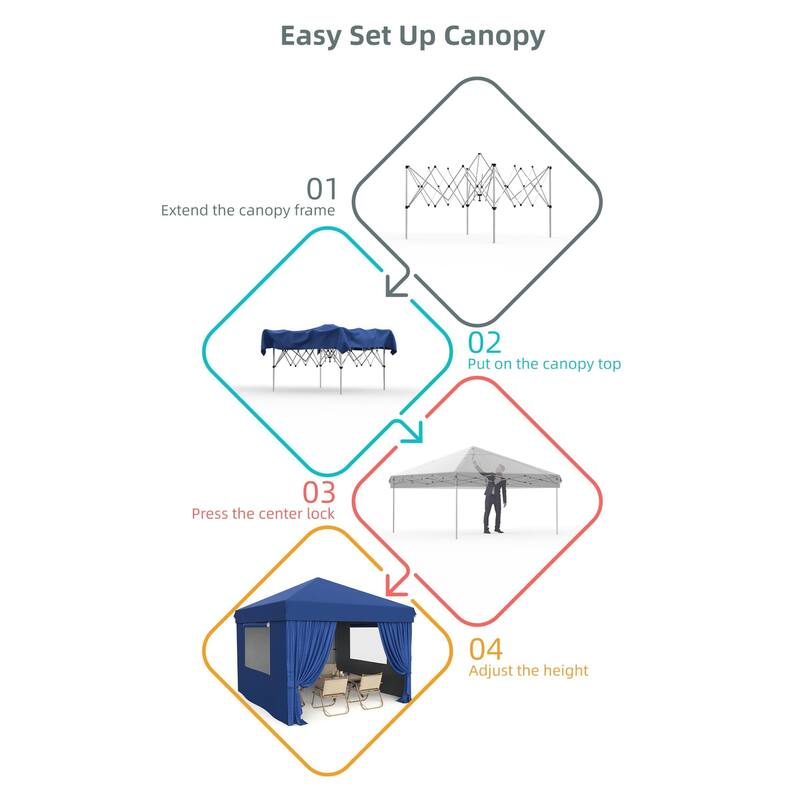 10x10 Feet Instant Pop-Up Canopy Tent, 4 Detachable Sidewalls - 10*10Ft