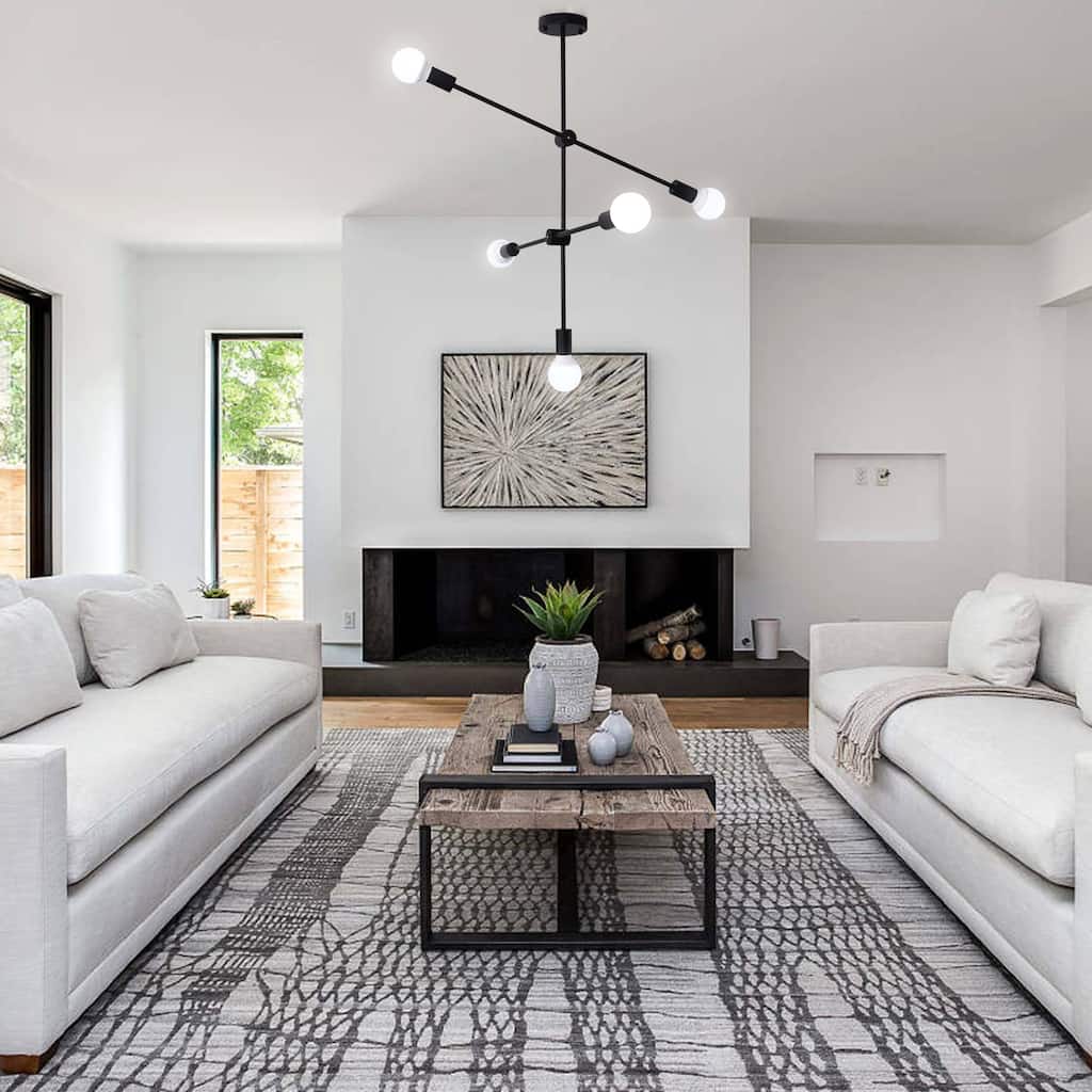 5-Light Dimmable Sputnik Modern Linear Chandelier for Living Room Bedroom