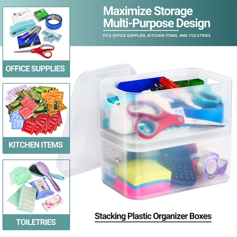 Sorbus Stackable Frosted Organizer and Storage Bins (2 Pack) - 6.25" L x 9.5" W x 4.5" H