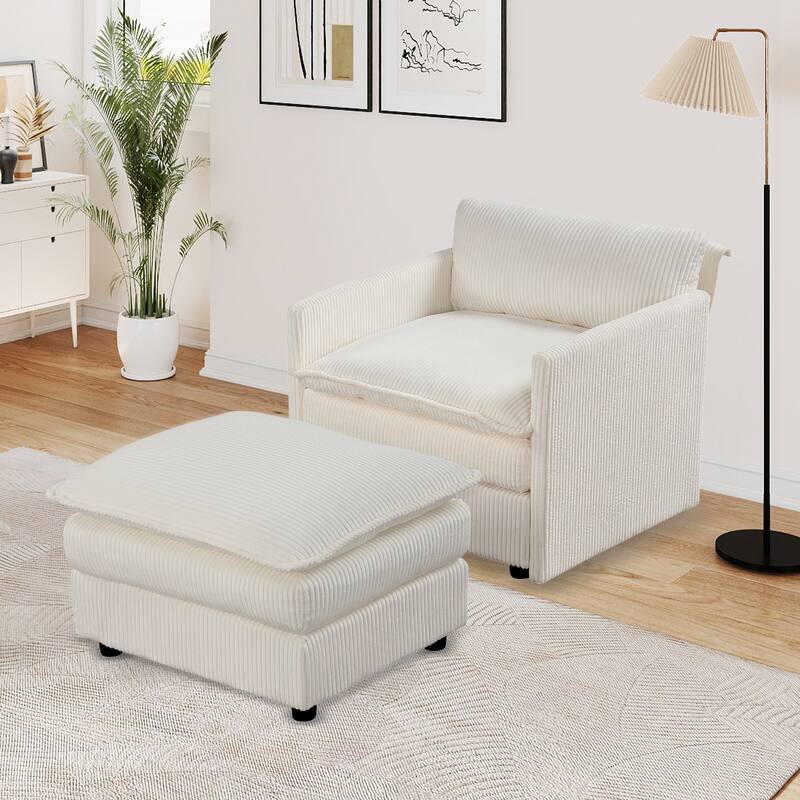 Gymax Oversized Accent Chair w/ Ottoman Soft Cushions & Deep Seat for