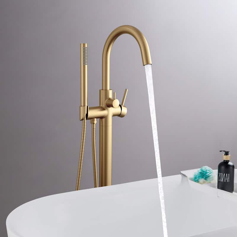 Single Handle Floor Mounted Freestanding Tub Filler With Hand Shower