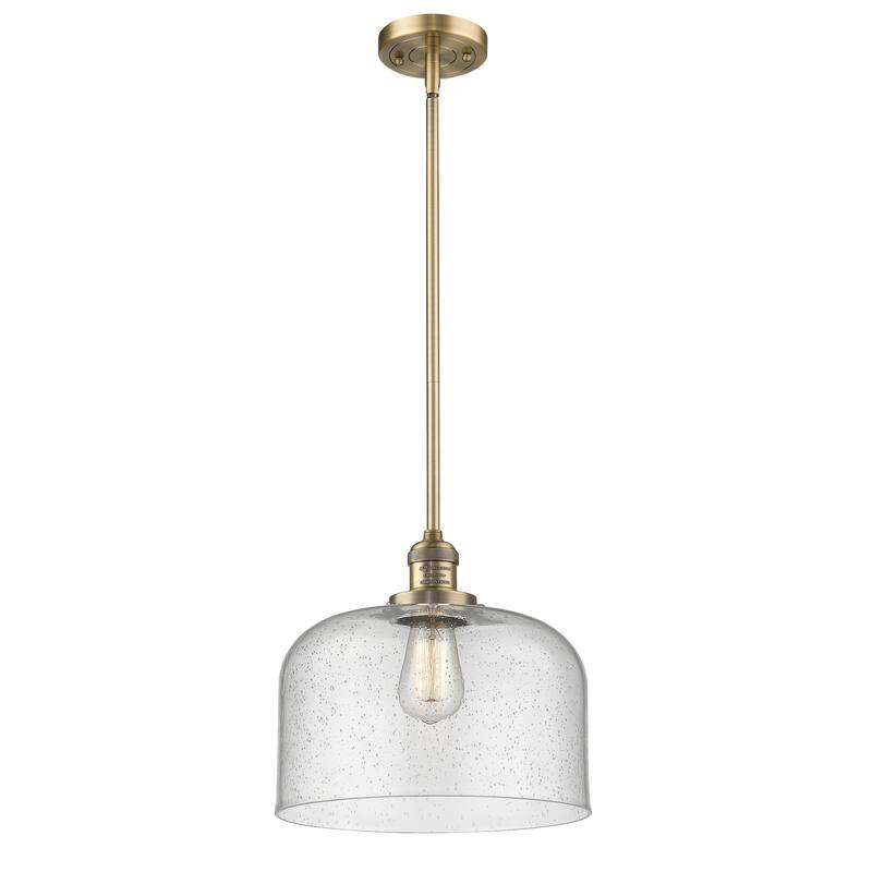 Innovations Lighting Franklin Restoration Bell - 1 Light 12" Stem Hung Mini Pendant - Brushed Brass/Seedy