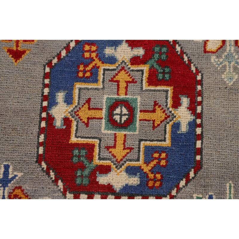 All-Over Gray Kazak Oriental Area Rug Hand-Knotted Wool Carpet - 8'5" x 11'9"