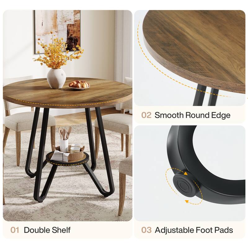 31.5" Round Dining Table with Shelves Small Kitchen Table