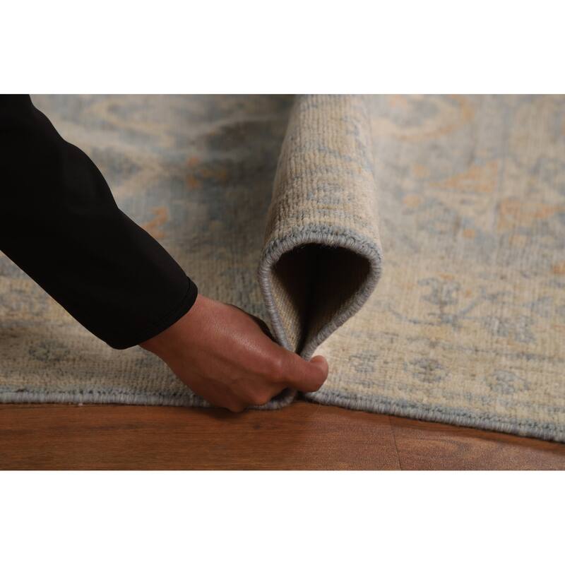 Vegetable Dye Floral Oushak Turkish Area Rug Blue Handmade Wool Carpet - 5'0"x 7'11"