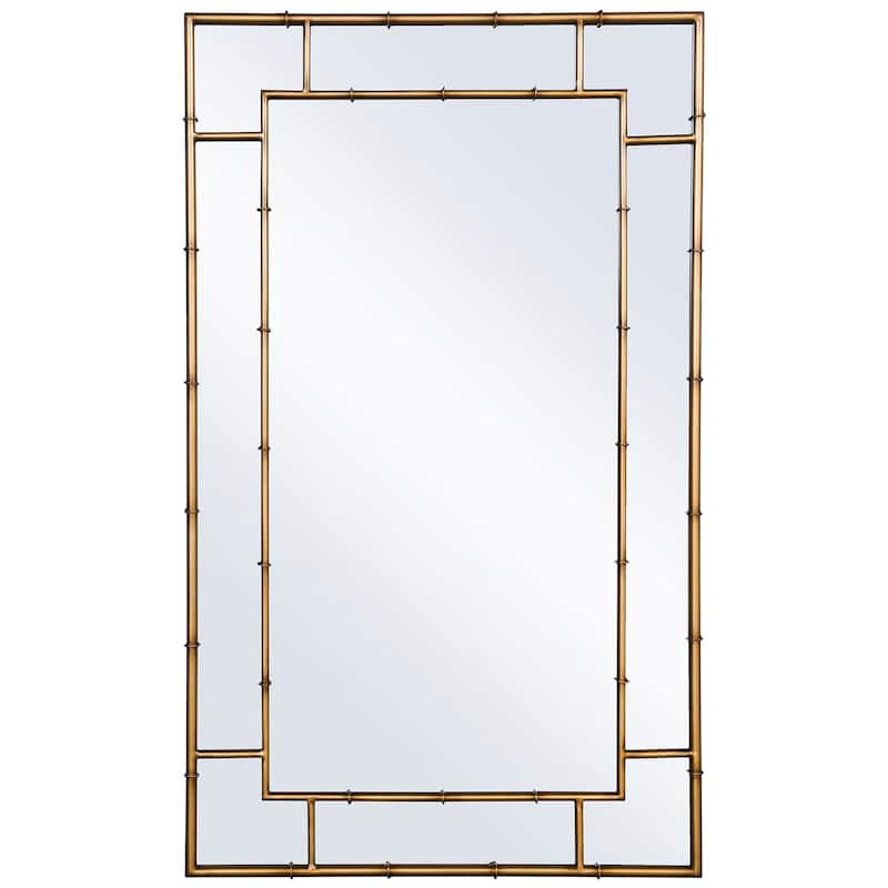 Decorative Mirror - Antiqued Gold Metal Bamboo Frame - Clear, Aged Gold